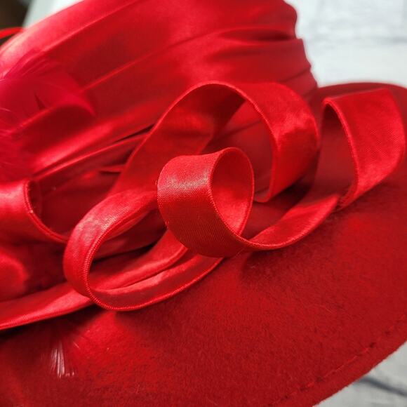Red Wool Ladies Hat with Ribbon Trim & Feathers main image 13